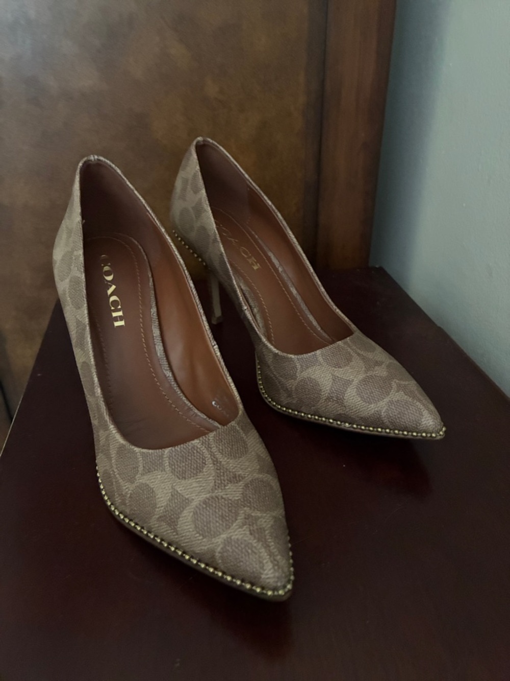 COACH Signature Samantha Pointed-Toe Pumps with Bead chain Accents